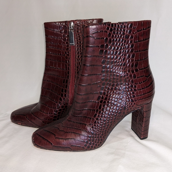 Aldo Shoes - Aldo Burgundy and Black Croc Embossed Heeled Boots Size 6.5